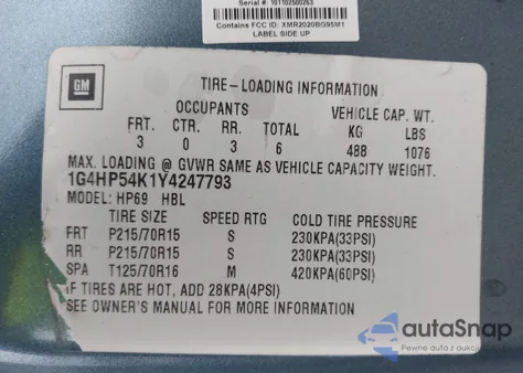 2000 Buick Lesabre Custom из США, поврежденный, VIN 1G4HP54K1Y4247793